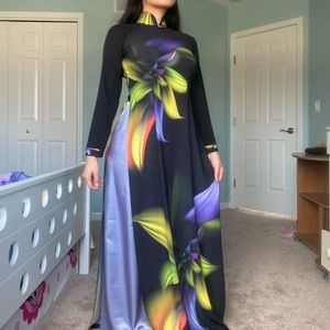 Vietnamese ao dai dress & pants floral formal gown
